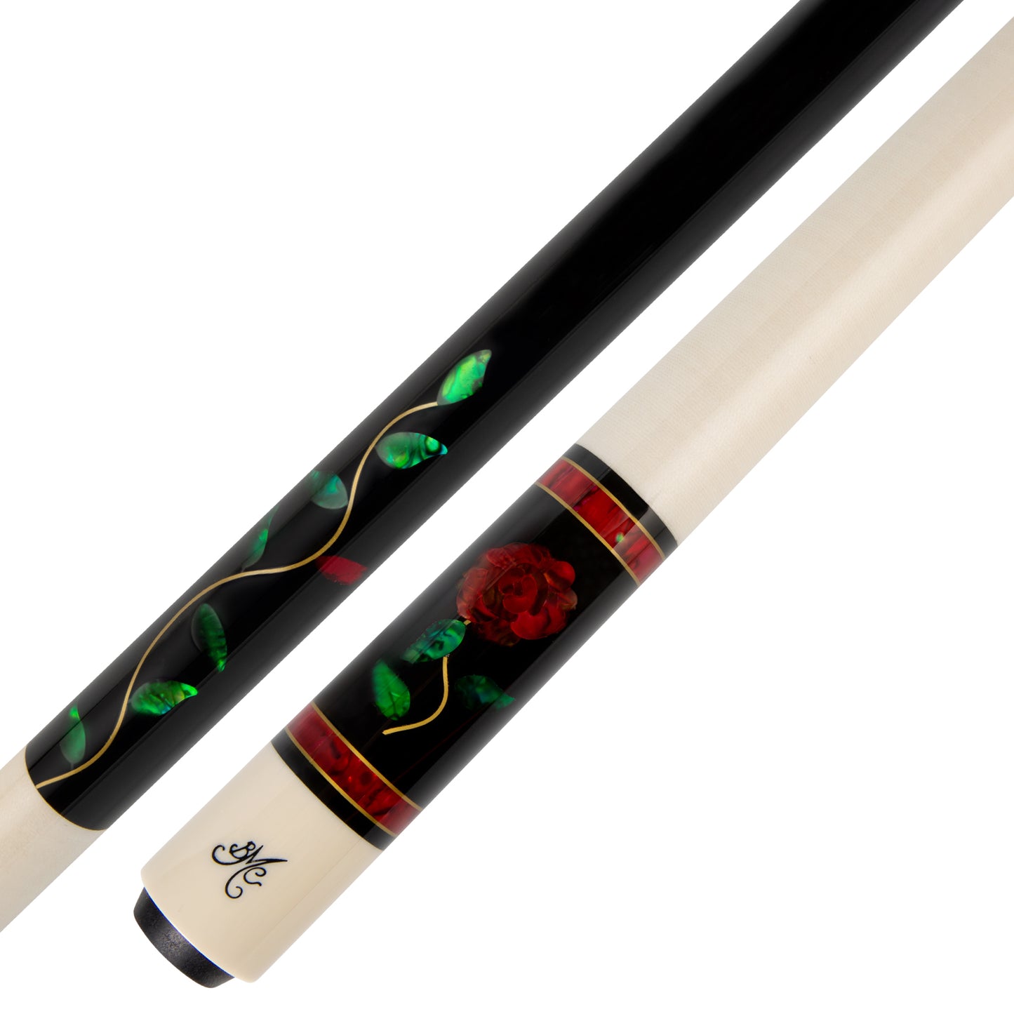 BMC Glass Rose Black and Red Meucci Pool Cue Butt and Forearm